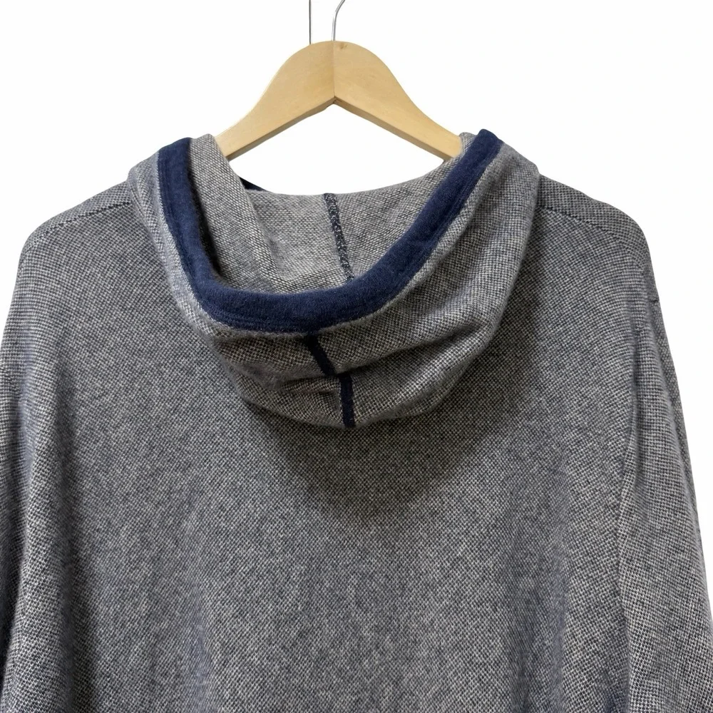 J Crew Mens Tipped Cashmere Hoodie Sweater Size XXL Navy Blue Birds-Eye Luxury